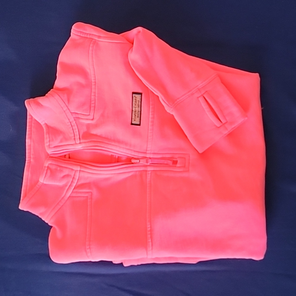 Vineyard Vines Sweat shirt front pocket, thumb holes, cotton washed hot pink, XS
